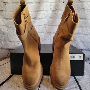 Trina Womens Leather Block Heel Motorcycle Boots